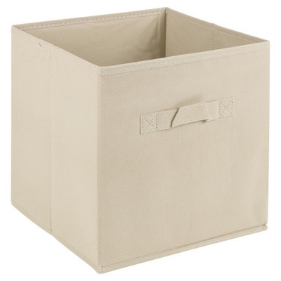 Beige - Medium Collapsible Cube Storage Boxes with Carry Handles Set of 3