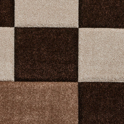 Beige Modern Bordered Chequered Geometric Rug For Dining Room-160cm X 220cm