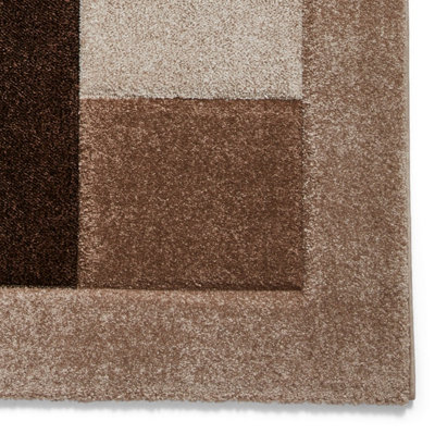 Beige Modern Bordered Chequered Geometric Rug For Dining Room-160cm X 220cm