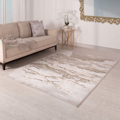 Beige Modern Easy to Clean Abstract Rug For Dining Room Bedroom And Living Room-66 X 240cm (Runner)