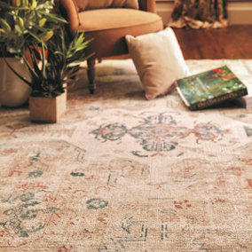 Beige Modern Easy to Clean Abstract Rug for Living Room, Bedroom - 120cm X 170cm