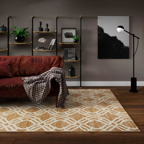 Beige Modern Geometric Trellis Living Room Rug 120x170cm