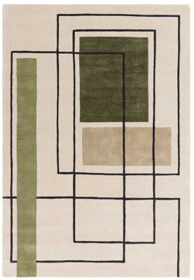 Beige Modern Handmade Geometric Wool Rug for Bedroom Living Room & Dining Room-120cm X 170cm