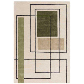 Beige Modern Handmade Geometric Wool Rug for Bedroom Living Room & Dining Room-120cm X 170cm