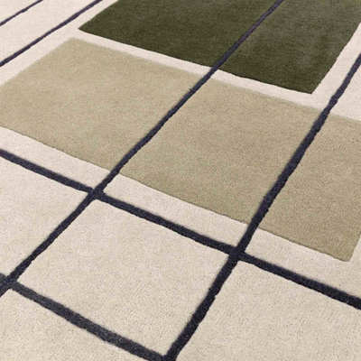 Beige Modern Handmade Geometric Wool Rug for Bedroom Living Room & Dining Room-120cm X 170cm - 3
