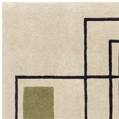 Beige Modern Handmade Geometric Wool Rug for Bedroom Living Room & Dining Room-160cm X 230cm