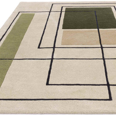 Beige Modern Handmade Geometric Wool Rug for Bedroom Living Room & Dining Room-160cm X 230cm - 4