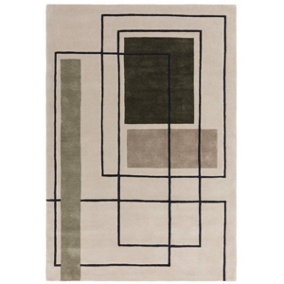 Beige Modern Handmade Geometric Wool Rug for Bedroom Living Room & Dining Room-200cm X 290cm