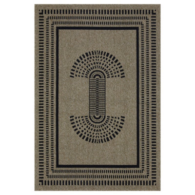 Beige Modern Indoor Outdoor Washable Weather Resistant Rug 120cm x 170cm