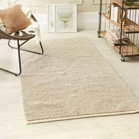 Beige Modern Plain Wool Hand Made Easy To Clean Rug For Dining Room Bedroom & Living Room-120cm X 170cm