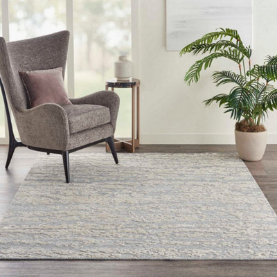Beige Modern Wool Luxurious Easy to Clean HandMade Abstract Optical/ (3D) Dining Room Bedroom and Living Room Rug -168cm X 226cm