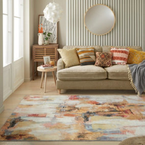 Beige Multicolour Abstract Polyester Soft Bedroom, LivingRoom Rug - 120cm X 180cm