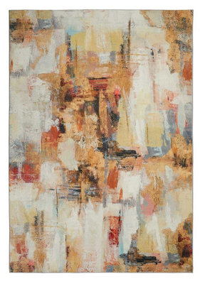 Beige Multicolour Abstract Polyester Soft Bedroom, LivingRoom Rug - 120cm X 180cm