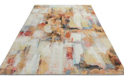 Beige Multicolour Abstract Polyester Soft Bedroom, LivingRoom Rug - 120cm X 180cm