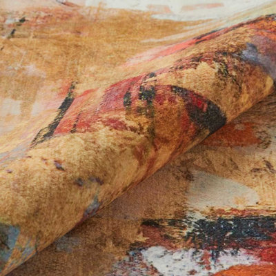 Beige Multicolour Abstract Polyester Soft Bedroom, LivingRoom Rug - 120cm X 180cm
