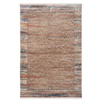 Beige Multicolour Distressed Bordered Soft Fringed Rug 160x230cm