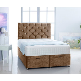 Beige Naples Foot Lift Ottoman Bed With Memory Spring Mattress And Headboard 4.0FT Small Double