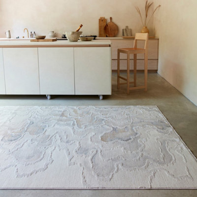 Beige Natural Abstract 8mm Thick Anti-Shed Rug For Bedroom, Dining Room ...