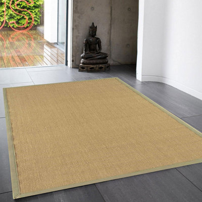 Beige Natural Modern Plain Easy to Clean Bordered Plain Rug For Dining Room Bedroom And Living Room-160cm X 230cm