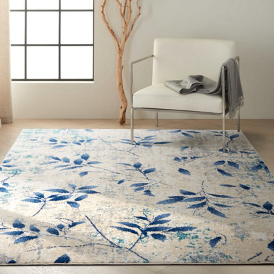 Beige Navy Modern Nature Print Rug For Dining Room-160cm X 221cm