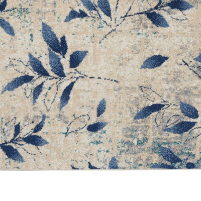 Beige Navy Modern Nature Print Rug For Dining Room-160cm X 221cm