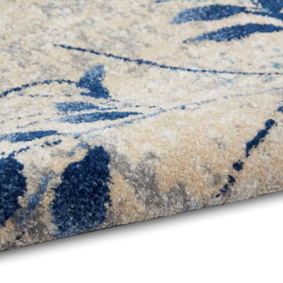 Beige Navy Modern Nature Print Rug For Dining Room-160cm X 221cm - 3