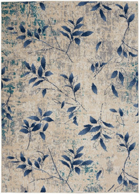 Beige Navy Modern Nature Print Rug For Dining Room-160cm X 221cm - 4