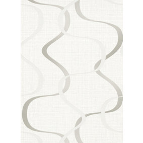 Beige, non-woven wallpaper with creative metallic swirls