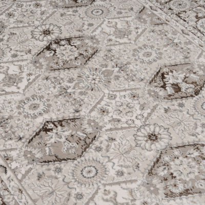 Beige Ornate Traditional Bedroom Living Area Rug 120x170cm