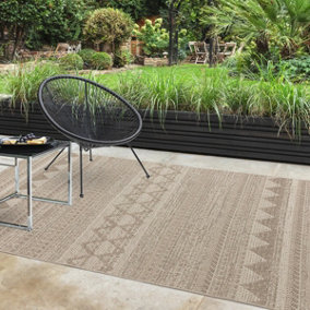 Beige Outdoor Rug, Geometric Striped Stain-Resistant Rug For Decks Garden, 2mm Modern Outdoor Area Rug-120cm X 170cm