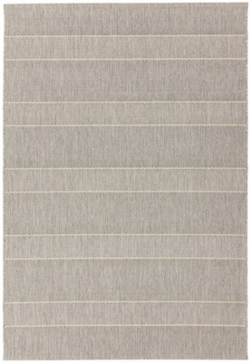 Beige Outdoor Rug, Striped Stain-Resistant Rug For Patio Decks Garden Balcony, 4mm Modern Outdoor Rug-120cm X 170cm