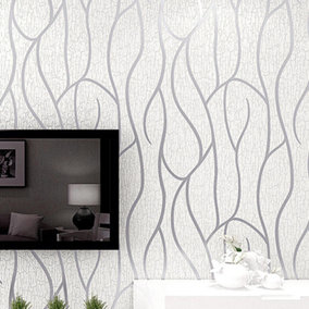 Beige Patterned Wallpaper Modern Abstract 3D Irregular Striped Flocking Wallpaper Roll 5m²