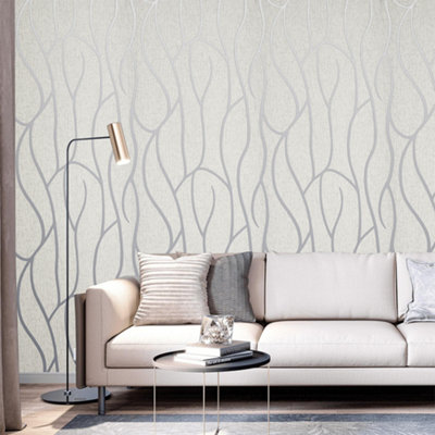 Beige Patterned Wallpaper Modern Abstract 3D Irregular Striped Flocking Wallpaper Roll 5m²