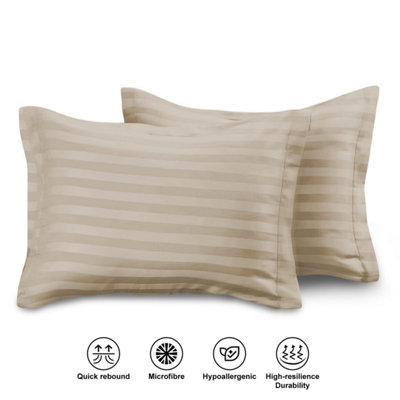 BEIGE PILLOWCASE LUXURY CASES MICROFIBER HOUSEWIFE STRIPE PILLOW COVER PAIR