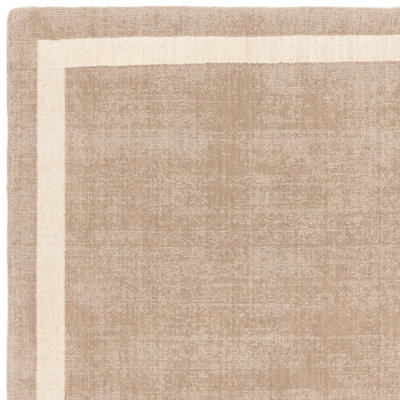 Beige Plain Handmade Bordered 7mm Pile Stain-Resistant Rug For Bedroom, & Dining Room, Plain Wool Rug-200cm X 290cm