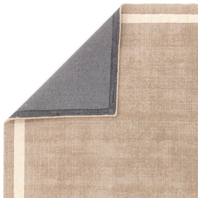 Beige Plain Handmade Bordered 7mm Pile Stain-Resistant Rug For Bedroom, & Dining Room, Plain Wool Rug-200cm X 290cm