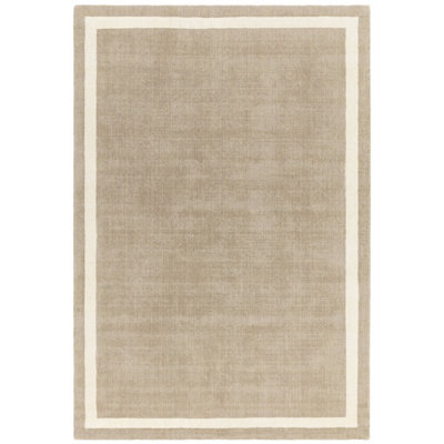 Beige Plain Handmade Bordered 7mm Pile Stain-Resistant Rug For Bedroom, & Dining Room, Plain Wool Rug-200cm X 290cm