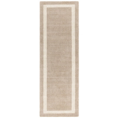 Beige Plain Handmade Bordered 7mm Pile Stain-Resistant Rug For Bedroom, & Dining Room, Plain Wool Rug-200cm X 290cm