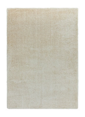 Beige Plain Luxurious Modern Shaggy Easy to clean Rug for Bed Room ...