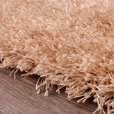 Beige Plain Shaggy Handmade Sparkle Easy to Clean Rug For Dining Room Bedroom And Living Room-120cm X 170cm