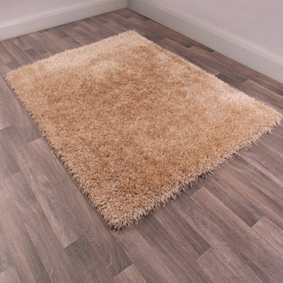 Beige Plain Shaggy Handmade Sparkle Easy to Clean Rug For Dining Room Bedroom And Living Room-160cm X 225cm