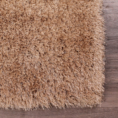 Beige Plain Shaggy Handmade Sparkle Easy to Clean Rug For Dining Room Bedroom And Living Room-180cm X 270cm