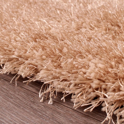 Beige Plain Shaggy Handmade Sparkle Easy to Clean Rug For Dining Room Bedroom And Living Room-180cm X 270cm