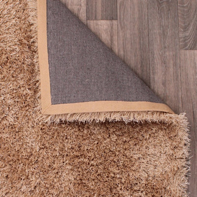 Beige Plain Shaggy Handmade Sparkle Easy to Clean Rug For Dining Room Bedroom And Living Room-180cm X 270cm