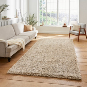 Beige Plain Shaggy Modern Easy To Clean Rug For Dining Room-120cm X 170cm