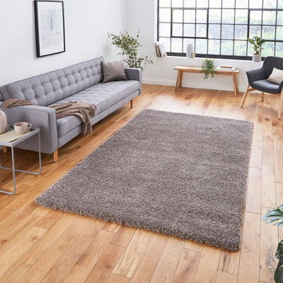 Beige Plain Shaggy Modern Polypropylene Easy to Clean Rug for Living Room Bedroom and Dining Room-200cm X 290cm