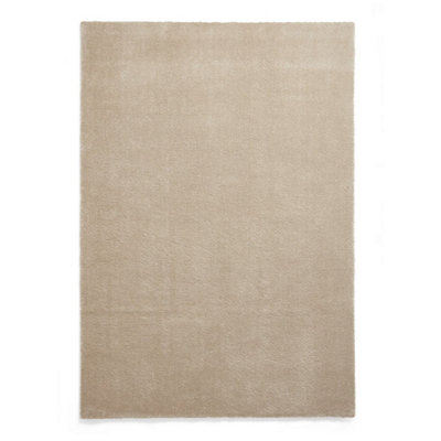 Beige Plain Shaggy Rug, 17mm Thickness Stain-Resistant Rug, Modern Rug ...