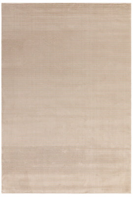 Beige Plain Striped 11mm Thick Anti-Shed Rug For Bedroom, & Dining Room ...