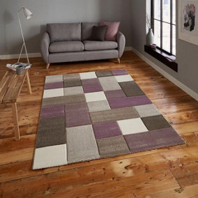 Beige/Purple Modern Geometric Handmade Easy to Clean Rug for Living Room Bedroom and Dining Room-60 X 230cm (Runner)