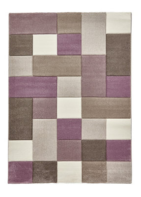 Beige/Purple Rug, Stain-Resistant Rug, Modern Handmade Geometric Rug for Bedroom, & Living Room-160cm X 220cm
